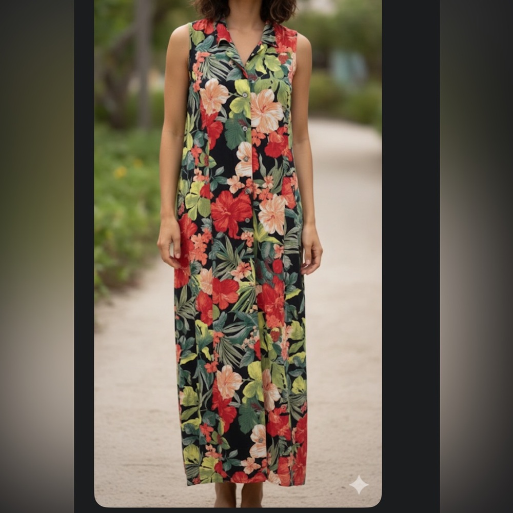 Scarlet Floral Sleeveless Maxi Dress tropical vacation size 12